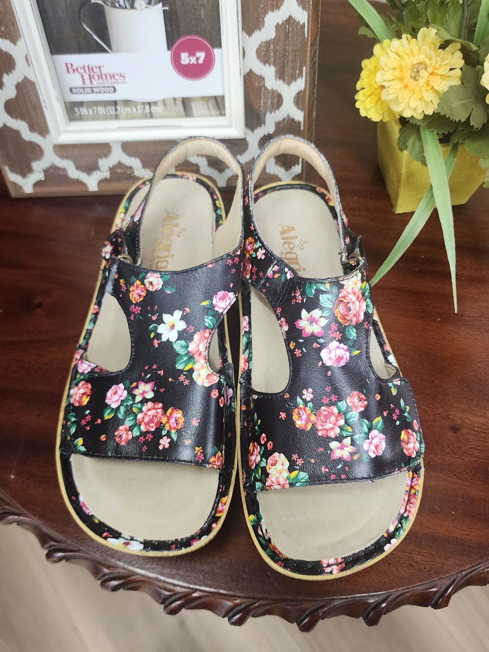 Alegria Black Floral Slingback Sandals